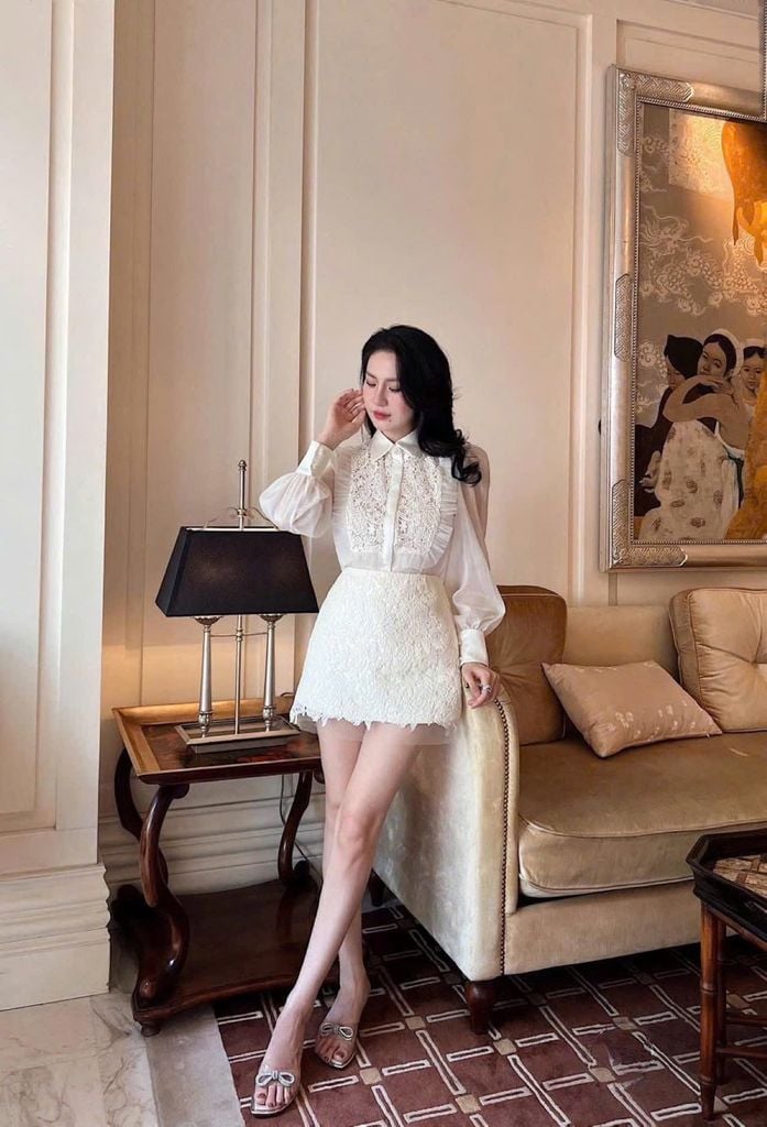 VGU9207-Set áo tơ ngực phối ren, CV phối lưới CC