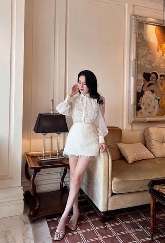 VGU9207-Set áo tơ ngực phối ren, CV phối lưới CC