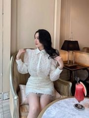 VGU9207-Set áo tơ ngực phối ren, CV phối lưới CC