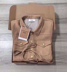 VGU9132-Đầm dài phối túi Nâu (kèm dây cột eo)