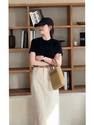 KS0152 SET ÁO THUN ĐEN, CV KAKI DÀI + NỊT