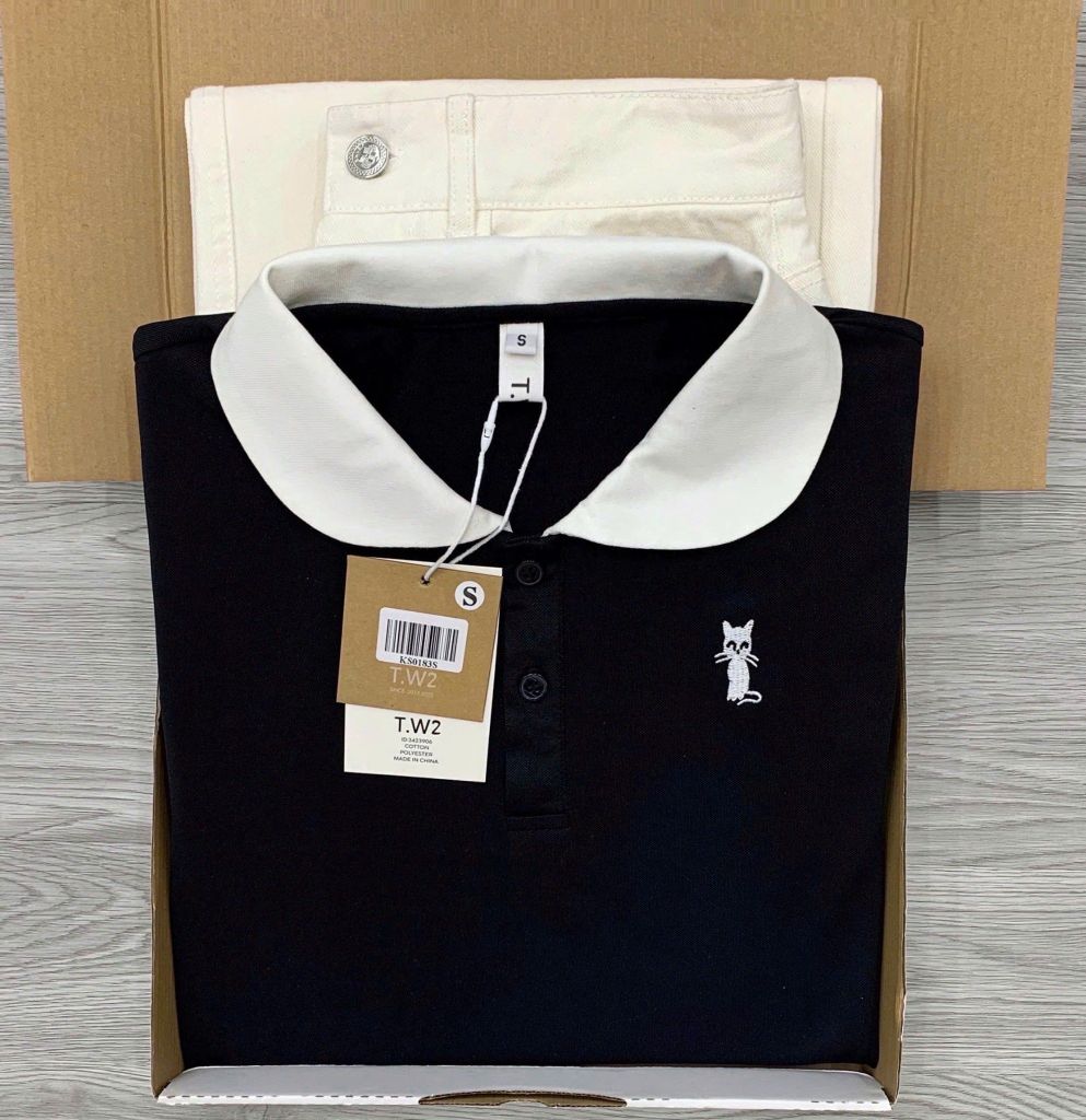 KS0183 SET ÁO POLO THÊU, QUẦN JEANS (KO NỊT)