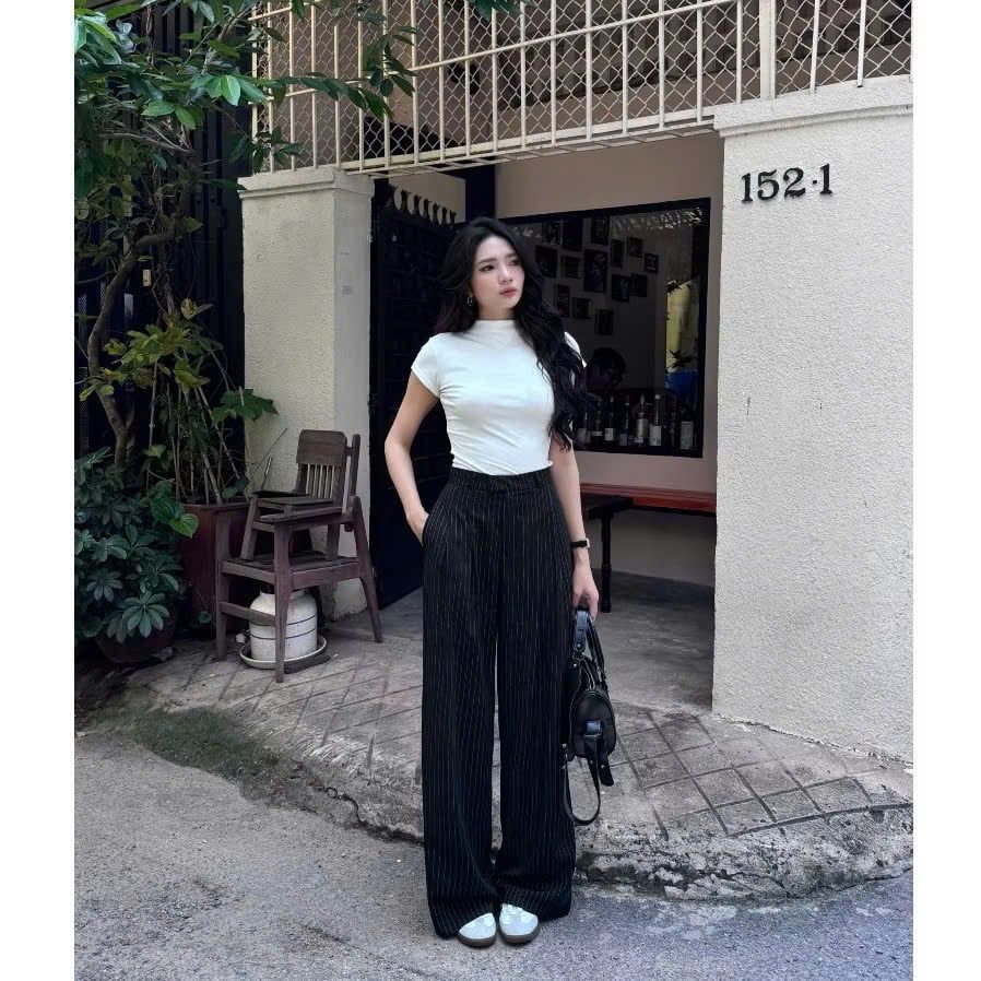 KS0227 QUẦN SUÔNG SỌC (KEM)