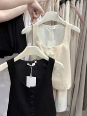 TB7583 SET ÁO CỔ VUÔNG CHÂN VÁY DÀI (ĐEN)