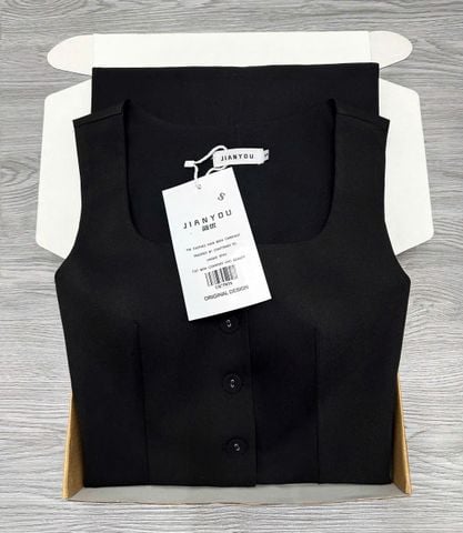 TB7583 SET ÁO CỔ VUÔNG CHÂN VÁY DÀI (ĐEN)