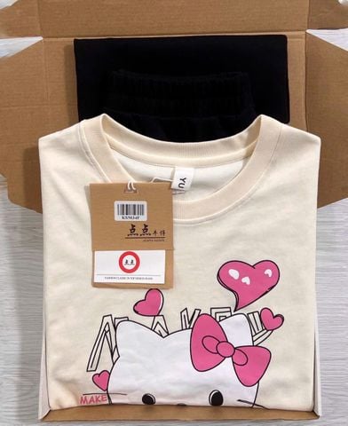 KS5034 - Set QC Áo Thun In Hình HeLLo Kitty KEM + Chân Váy Dài