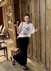 KS5034 - Set QC Áo Thun In Hình HeLLo Kitty KEM + Chân Váy Dài