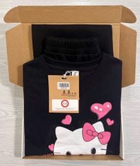 KS5033 - Set QC Áo Thun In Hình HeLLo Kitty Đen + Chân Váy Dài