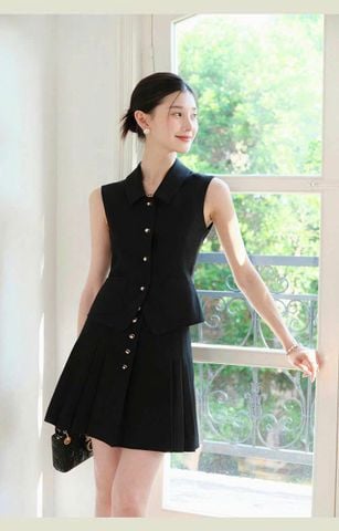 TB5658 SET GILE CHÂN VÁY XẾP LI CAO CẤP (ĐEN)