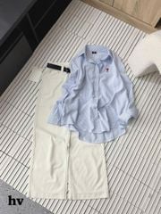 TB7590 ÁO SƠMI SỌC THÊU TIM (XANH BIỂN)