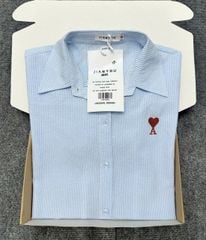 TB7590 ÁO SƠMI SỌC THÊU TIM (XANH BIỂN)