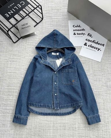 VGU9320-Áo khoác jean có nón Xanh Đậm