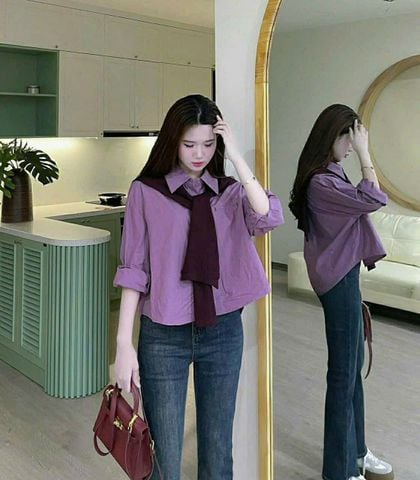 VGU9328-Áo sơ mi kèm khăn choàng (2 món)