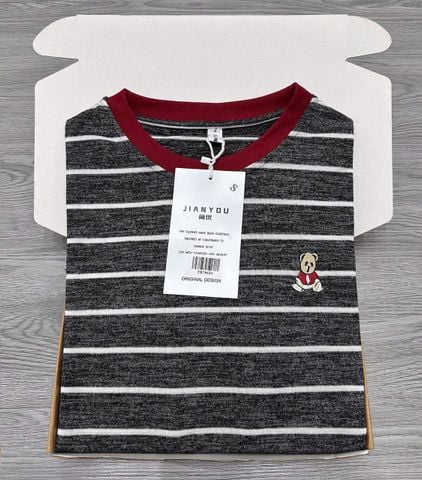 TB7562 ÁO THUN SỌC THÊU GẤU (ĐEN)