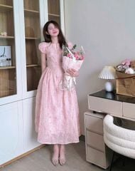 KS0259 ĐẦM HOA THÊU CHỈ NỔI (KEM)