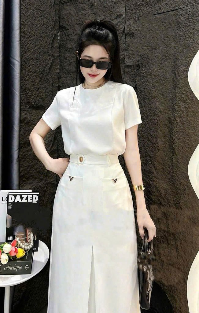 KS0256 SET ÁO BASIC, CV DÀI (KEM)