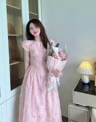 KS0259 ĐẦM HOA THÊU CHỈ NỔI (KEM)