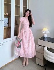 KS0259 ĐẦM HOA THÊU CHỈ NỔI (KEM)