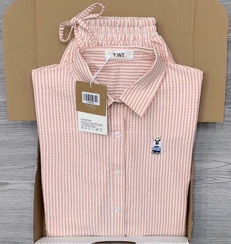 KS0285 SET SƠMI GẤU QUẦN SHORT (SỌC HỒNG)