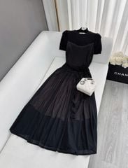 VRA0374 ĐẦM REN PHỐI HOA EO (ĐEN)