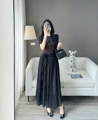 VRA0374 ĐẦM REN PHỐI HOA EO (ĐEN)