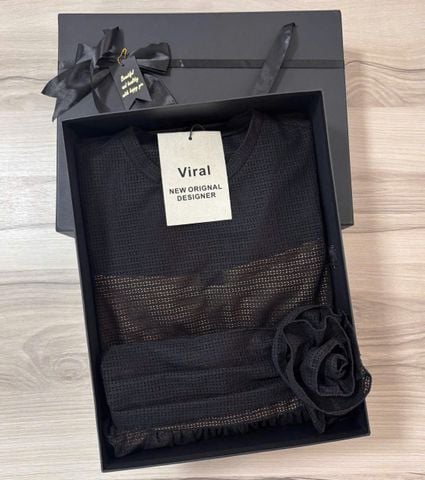 VRA0374 ĐẦM REN PHỐI HOA EO (ĐEN)
