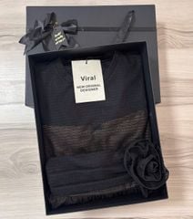 VRA0374 ĐẦM REN PHỐI HOA EO (ĐEN)