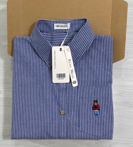 TQ1701-Áo sơ mi tay ngắn, túi thêu gấu Xanh Đậm (áo lẻ)