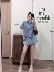 TQ1701-Áo sơ mi tay ngắn, túi thêu gấu Xanh Đậm (áo lẻ)