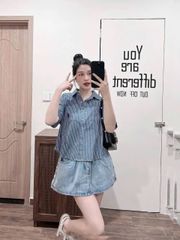 TQ1701-Áo sơ mi tay ngắn, túi thêu gấu Xanh Đậm (áo lẻ)