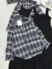 TQ3987-Set đầm body +áo sơ mi caro