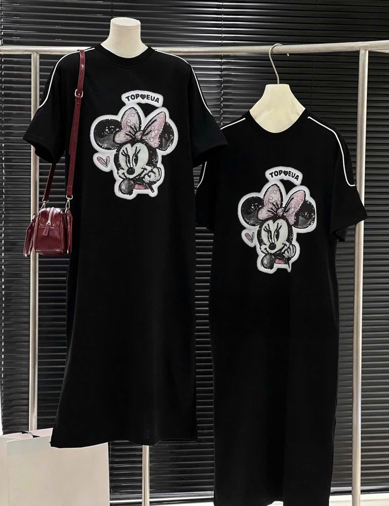 TB7654-Đầm thun suông micky Đen