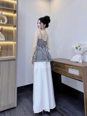 VRA0398-Set TK áo sọc 2 dây nhúng ngực, quần linen CC