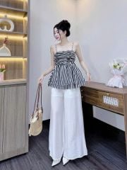 VRA0398-Set TK áo sọc 2 dây nhúng ngực, quần linen CC