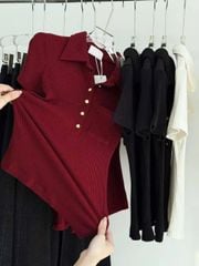 VRA0396-Áo body phối nút cổ polo Đen (áo lẻ)