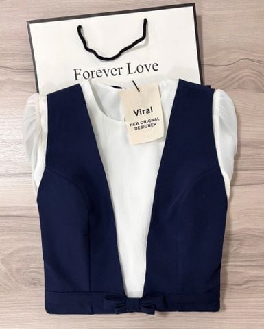 VRA0403 SET ĐẦM YẾM + ÁO TAY PHỒNG (X.ĐEN)