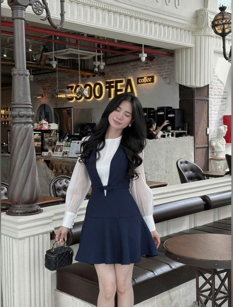 VRA0403 SET ĐẦM YẾM + ÁO TAY PHỒNG (X.ĐEN)
