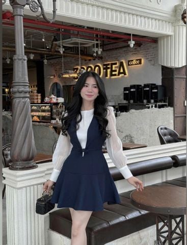 VRA0403 SET ĐẦM YẾM + ÁO TAY PHỒNG (X.ĐEN)