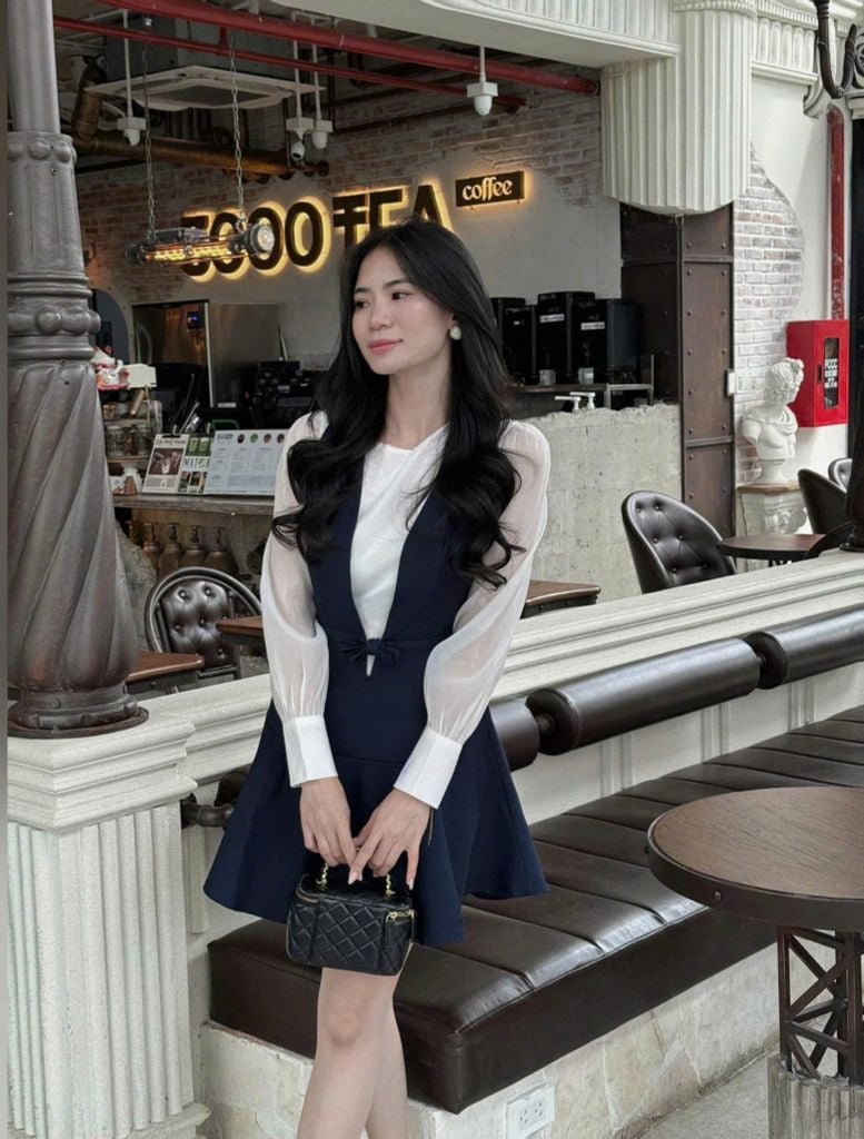 VRA0403 SET ĐẦM YẾM + ÁO TAY PHỒNG (X.ĐEN)