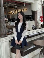 VRA0403 SET ĐẦM YẾM + ÁO TAY PHỒNG (X.ĐEN)