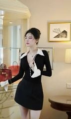 VGU9462 SET ÁO PHỐI NÚT TAY LOE, CV NGẮN (full đen)