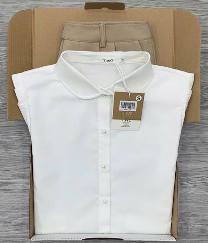 KS0332 - Set áo sơmi trắng + Chân váy nâu