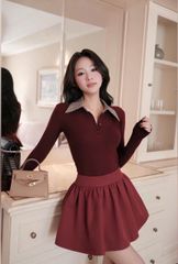 VGU9484 - Set áo body cổ sơmi + Chân váy ĐỎ