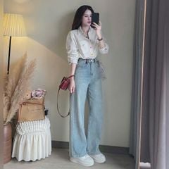 VGU9519 ÁO SƠMI NÚT TIM (TRẮNG)