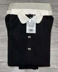 SKY7753-Đầm xòe  phối cổ sen đính nơ Đen