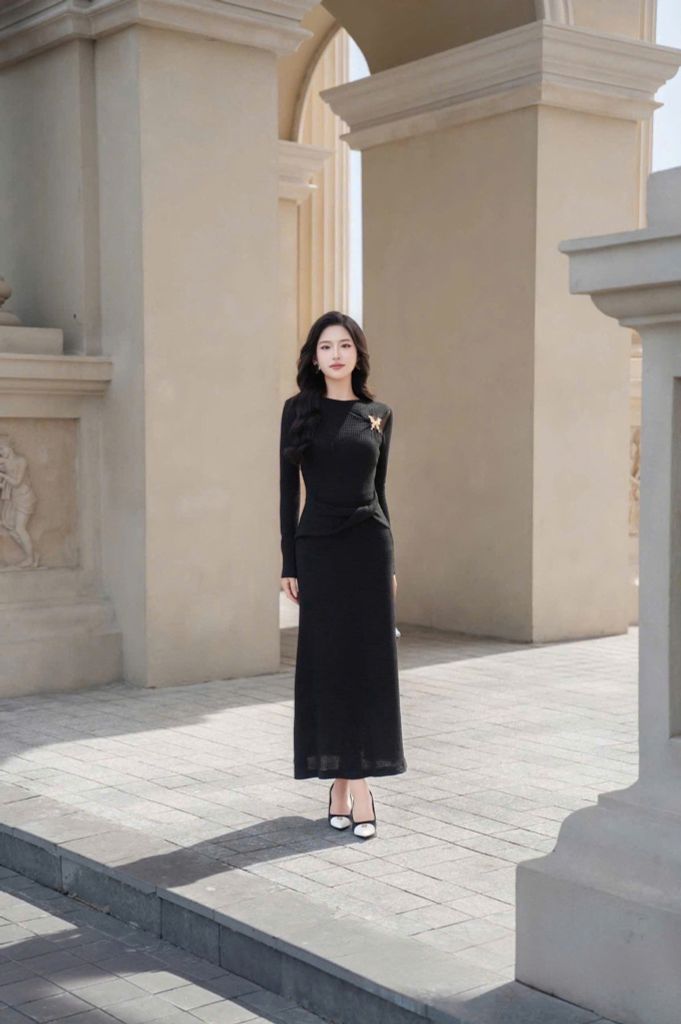VGU9557 ĐẦM ĐEN KÈM TAG BƯỚM