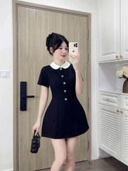 TQ1720-Đầm cổ sen phối nút tim Đen
