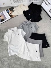 VGU9626 SET ÁO POLO THÊU NGỰA, CV NGẮN (TRẮNG)