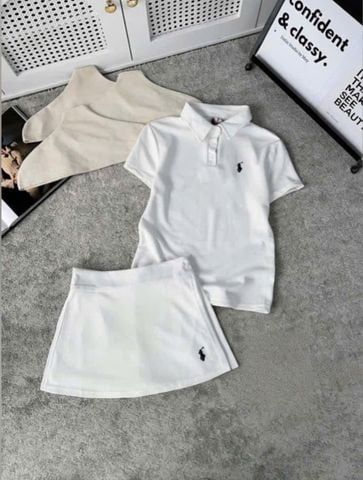 VGU9626 SET ÁO POLO THÊU NGỰA, CV NGẮN (TRẮNG)