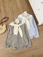 VGU9618-Áo sơ mi thêu chữ + khăn choàng (sọc Đen)